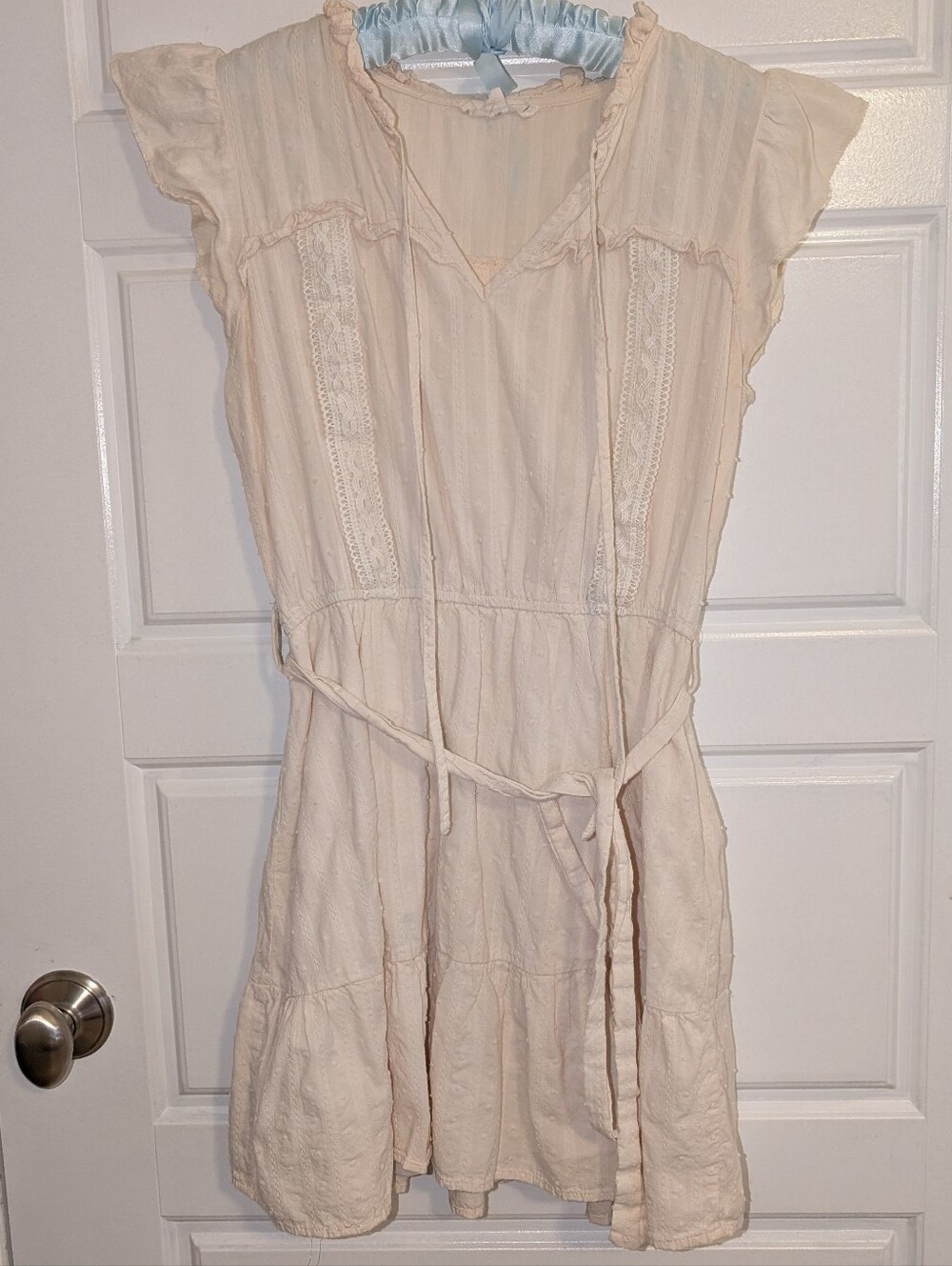 Mine Cream Lace-Trim Tiered Mini Dress - Picture 2 of 4